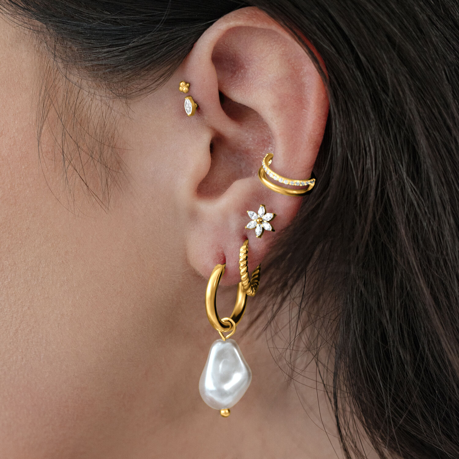 Baroque Pearl Hoop Earrings